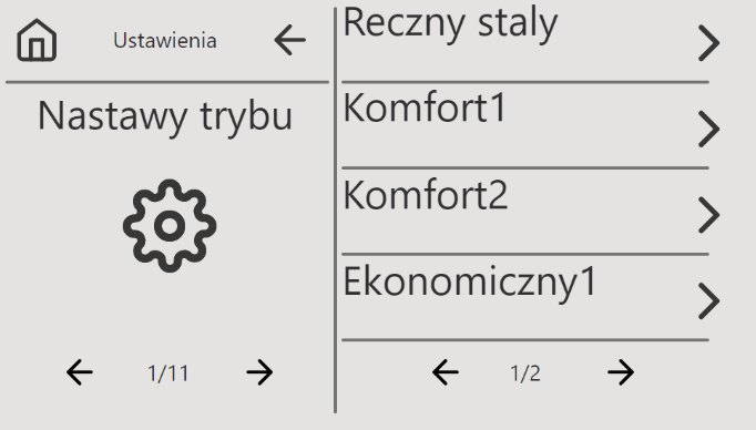 Panel do sterownika STW, automatyka rekuperatora VENA, przykładowy ekran
