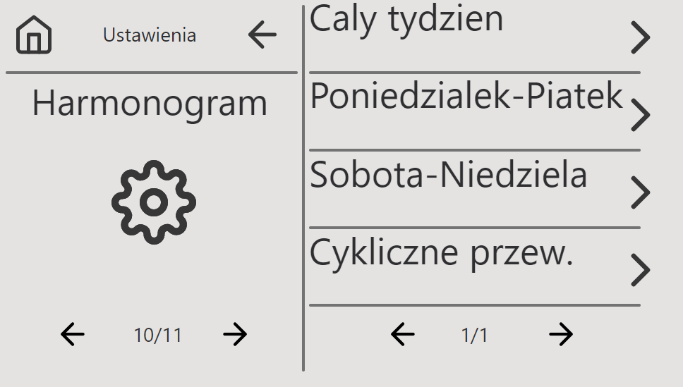 Panel do sterownika STW, automatyka rekuperatora VENA, przykładowy ekran