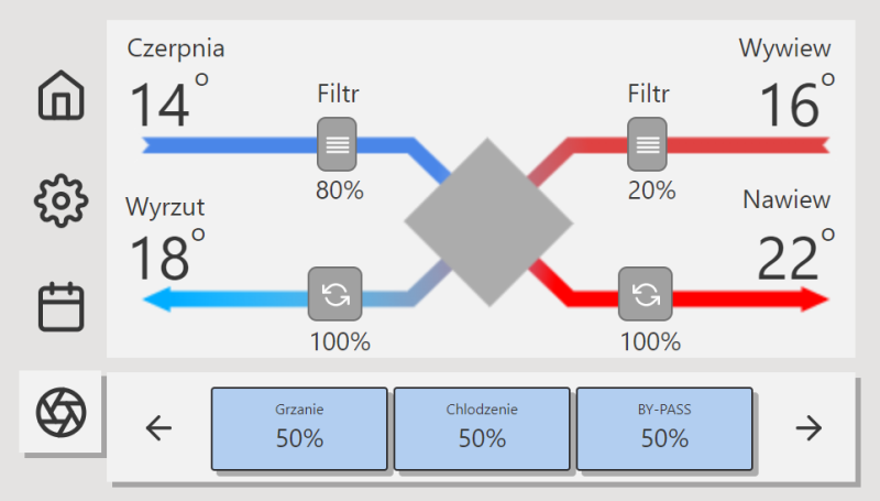Panel do sterownika STW, automatyka rekuperatora VENA, przykładowy ekran